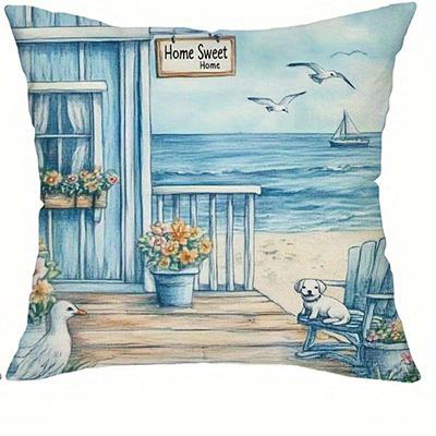 Beach Scenes Bicycle Flowers Double-sided Printed pillow cover Short plush Suitable living rooms bedrooms throw cushion cover