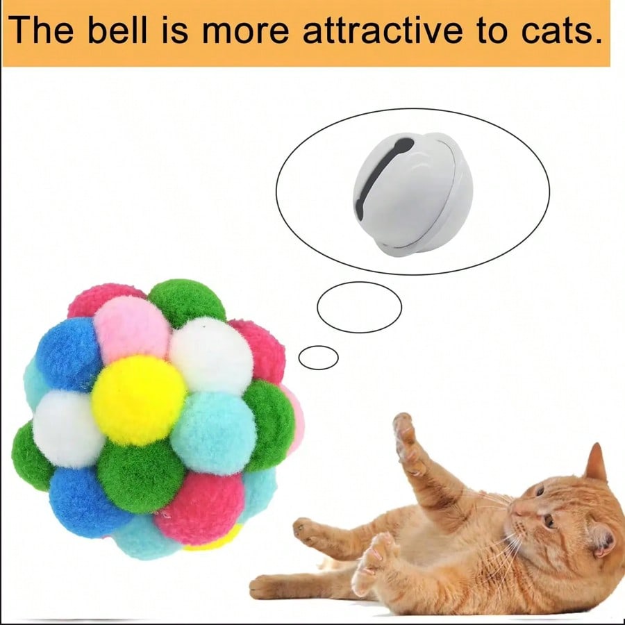 Random Color Funny Cats Bouncy Ball Toys Kitten Plush Bell Ball Mouse Toy Planet Ball Cat Chew Toys Interactive Pet Accessories