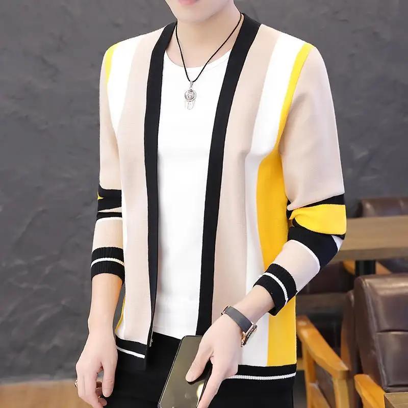Suéter de Punto Abrigo para Hombre Cárdigan Ropa de Hombre Chaqueta Rayada Cuello en V Azul Grande Talla Grande Cálido Casual Abrigo de Invierno