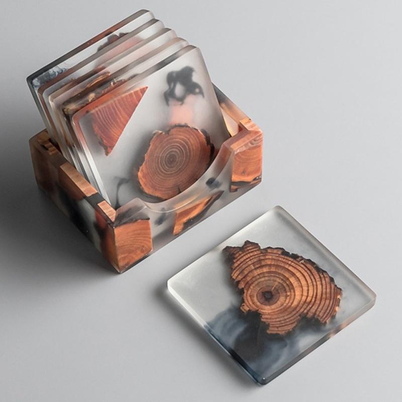 6 Pieces / Set Creative Resin Pine Coaster Heat Resistant Meal Mat Drink Mat Tea Coffee Coaster Waterproof And Antiskid