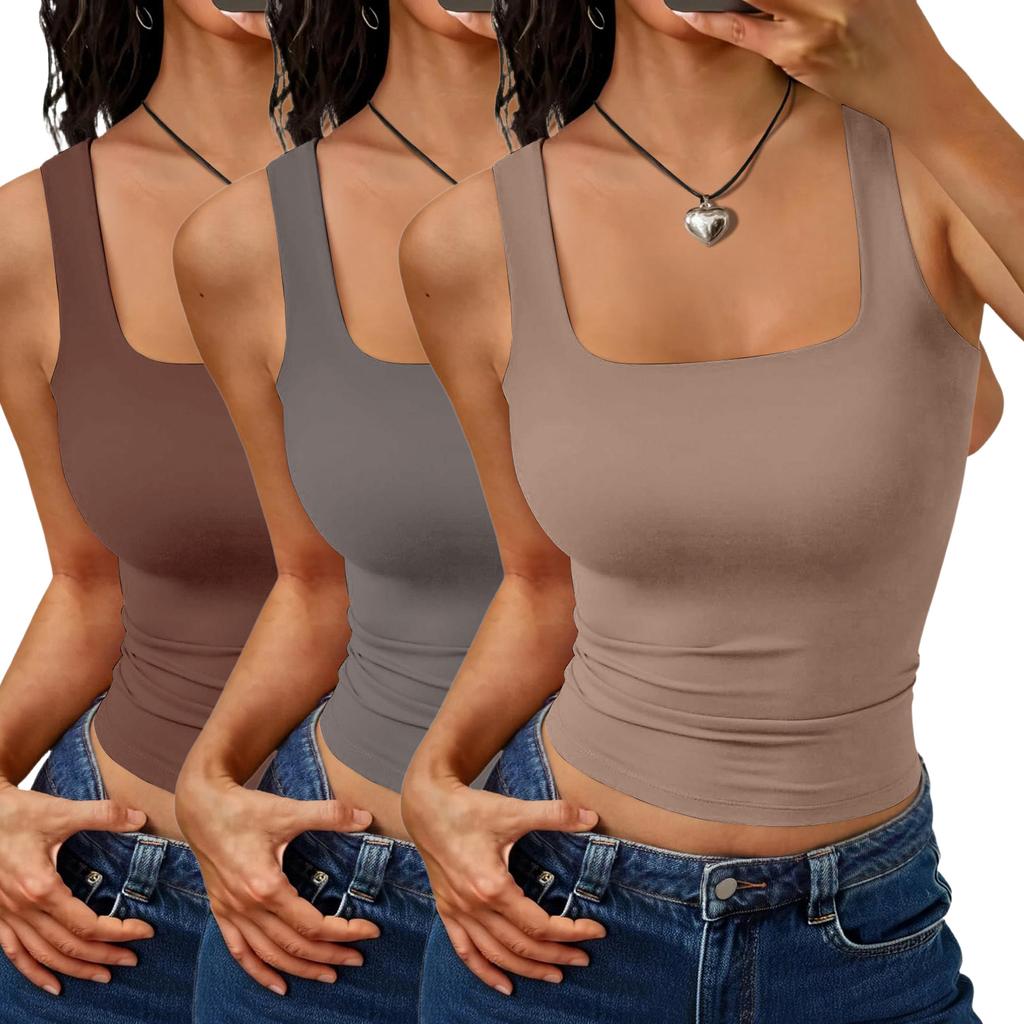 Women's Fashion Basic Sleeveless Tank Top Square Neck Stretch Slim Fit Casual Summer Layering Shirt
