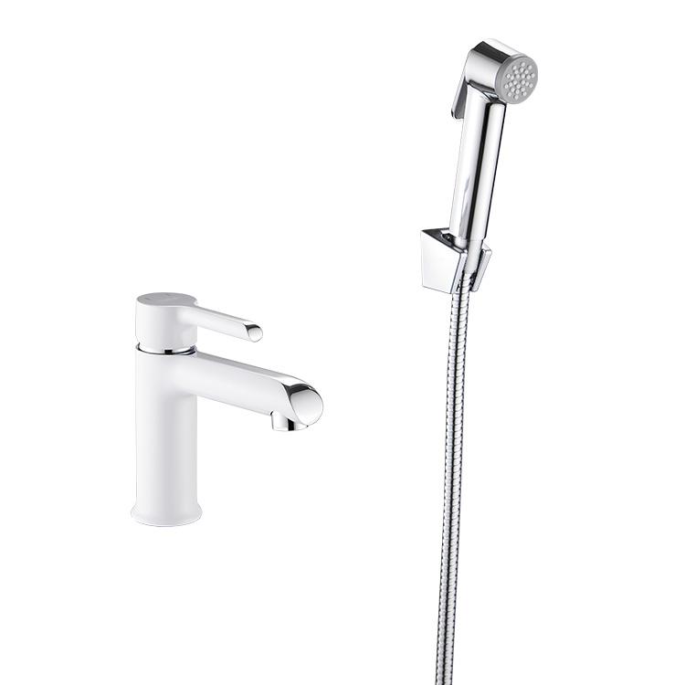 New Design Chrome White Water Saving Bathroom Tap Basin Faucet Mixer Taps With Bidet Spray (as the picture,Polished)
