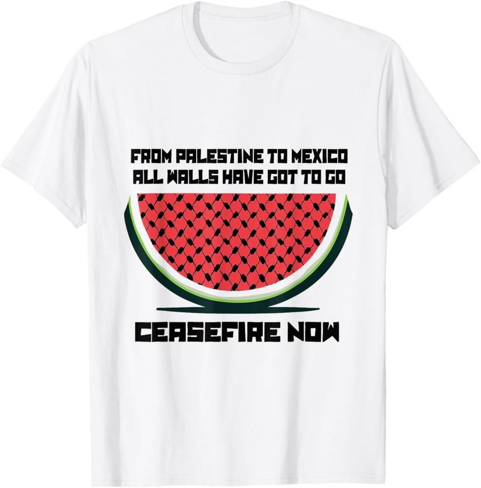 Free Palestine Ceasefire Now - No Walls Keffiyeh Watermelon Unisex T-Shirt L