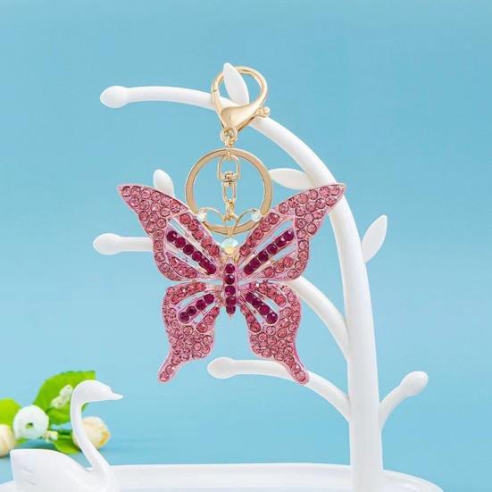Keychain Pendant Colorful Rhinestones Inlaid Shining Butterfly Design Key Chain with Lobster Clasp Bag Charm Backpack Accessory