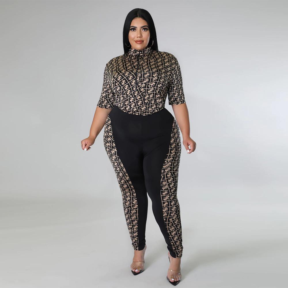 Women's Plus Size Digital Print Two-Piece Set - European & American Casual Style