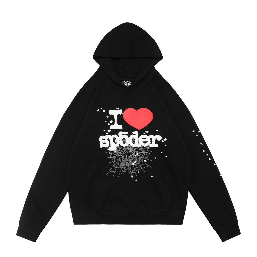 Cross-border beauty tide sp5der loose American hip-hop street casual loose and versatile pure cotton hooded sweater printing