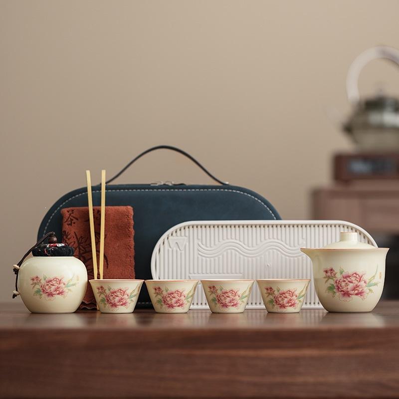 Light luxury portable travel tea set Ru kiln set Outdoor Kung Fu teapot Kuaike cup Holiday gifts can be customized