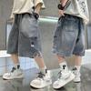 Tween Boy Casual Denim Shorts for Summer Kids Vintage Capris Denim Pants Teens Child Loose Style Knee Length Jeans 5-14Y