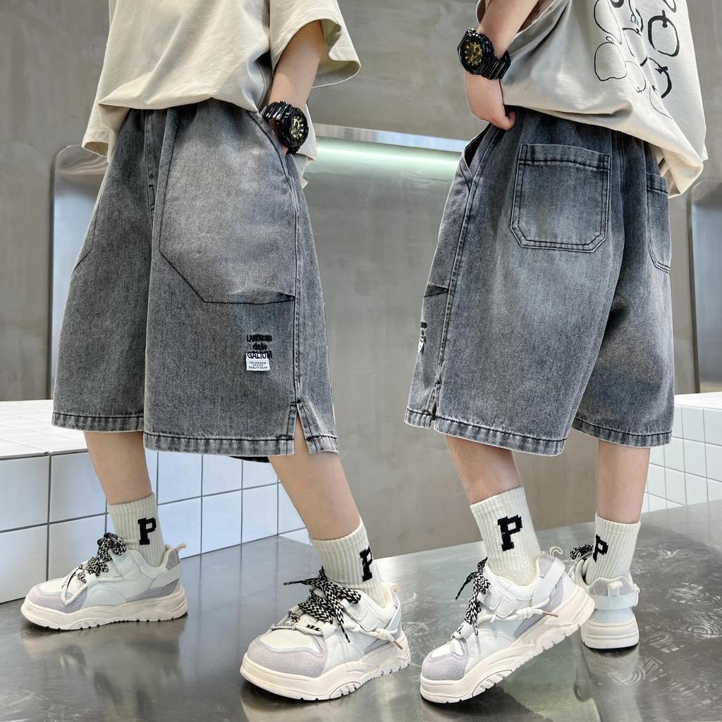 Tween Boy Casual Denim Shorts for Summer Kids Vintage Capris Denim Pants Teens Child Loose Style Knee Length Jeans 5-14Y