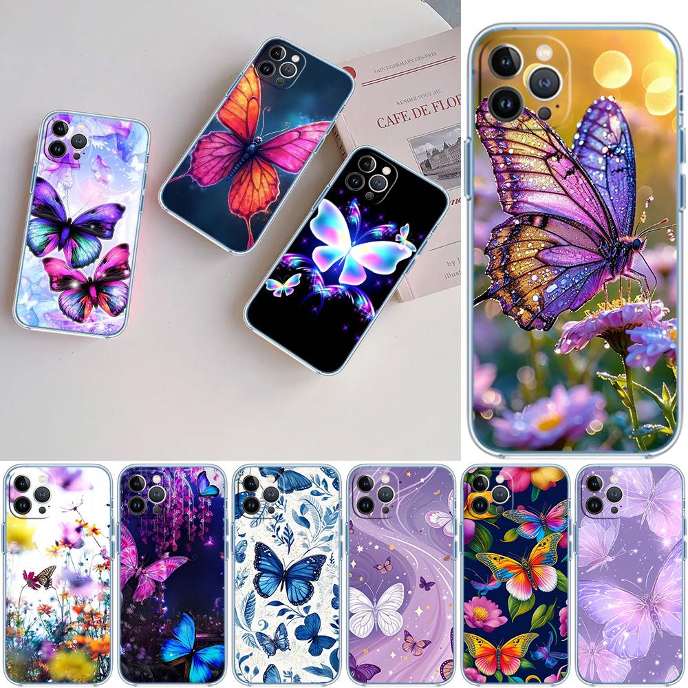 LO26 Colorful Butterfly Soft Shell Transparent Phone Case for Samsung Galaxy A04 A04S A14 A23 A34 A54 M23 M33 M52 M53