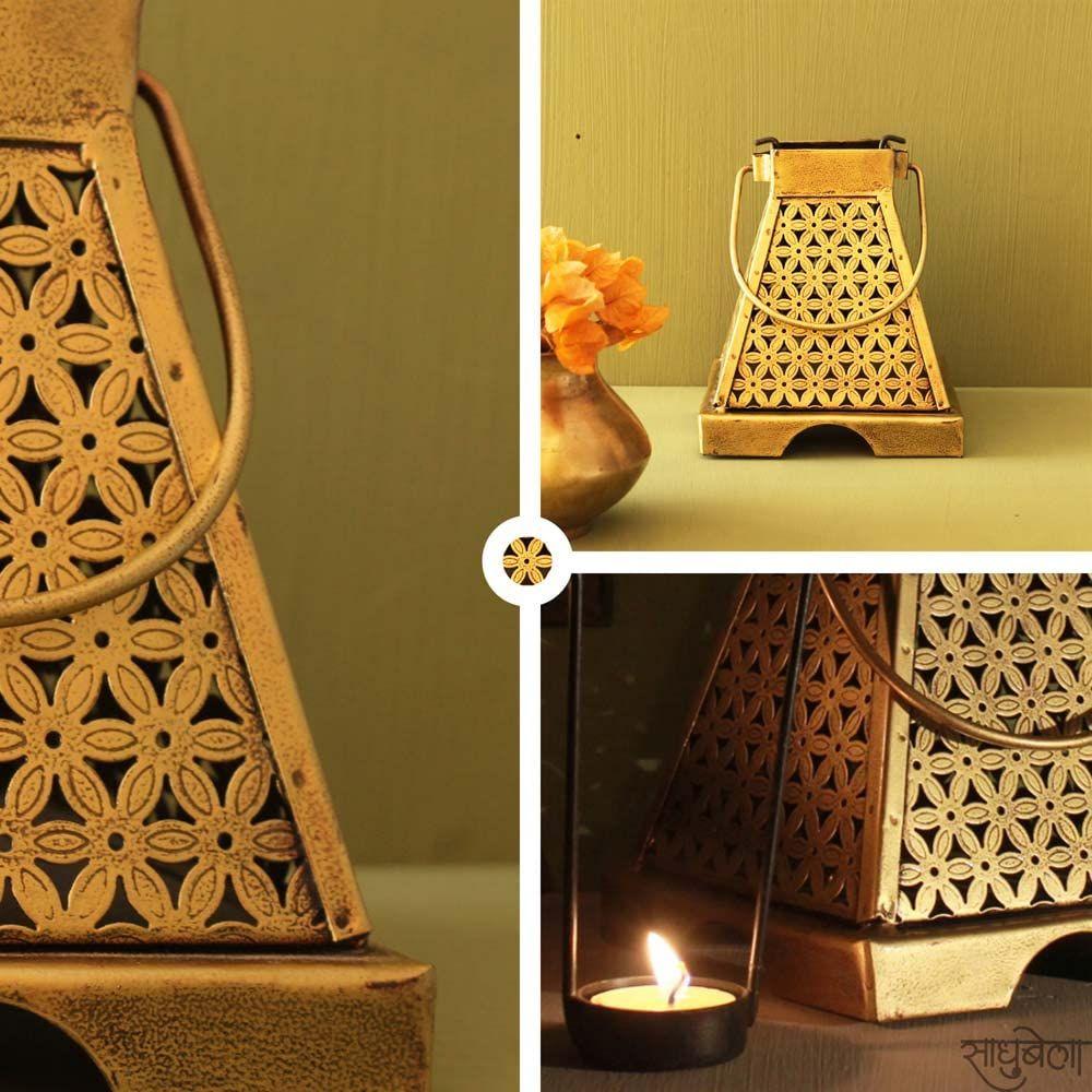 Antike goldene Maya-Laterne - klein - pyramidenförmige Kerzenlaterne des Maya-Tempels