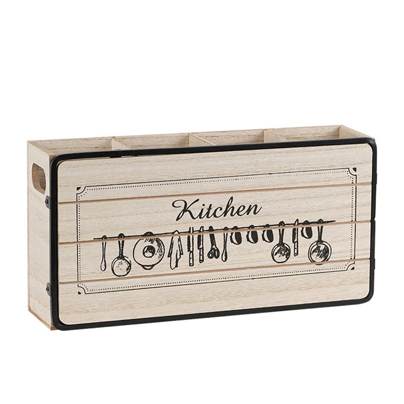 

ABJI-Retro Wooden Tableware Storage Box Tabletop Knife Fork Chopsticks Spoon Storage Rack Home Kitchen Cabinet Organizer