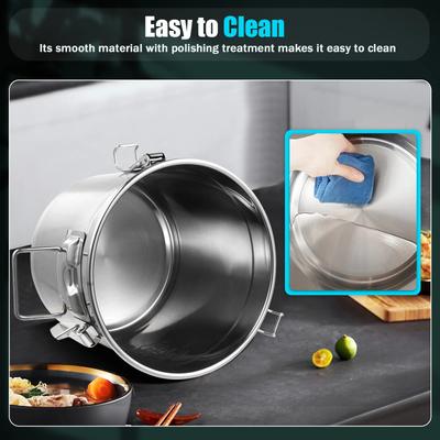 Premium 304 Edelstahl Lagerbehälter mit luftdichtem Deckel - 12L/405oz Großes Fassungsvermögen, auslaufsicher, leicht zu reinigen, für Lebensmittel, Reis, Mehl