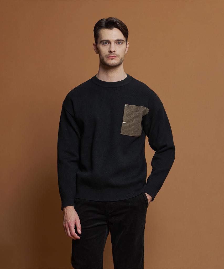 PANICALE Black Wool Blend Contrast Pocket Knit