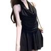 French temperament waist neck dress women's summer new lace splicing fake two pieces pure desire skirt short skirt