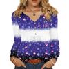Women's Fashionable Casual V-neck Blouse Button Christmas Printed Long-sleeved Pullover T-shirt Top