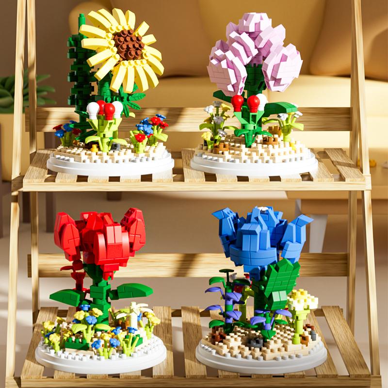Eternal Rose Building Block Bouquet Flower Puzzle Assembly Toy Micro Particle Toy Desktop Decoration Building Block Toy