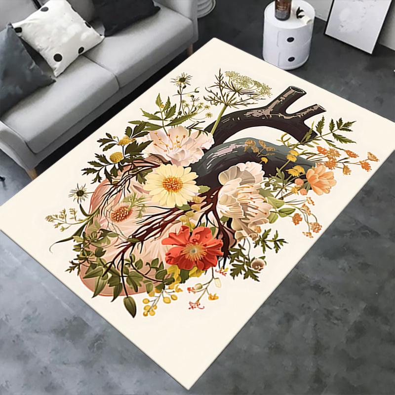 Heart and Flower Theme Chair Mat: Office Carpet - Oversized Rug for Home Decor, Sofa Mat, Desk Chair Mat, Gift Idea for Any Room0141A
