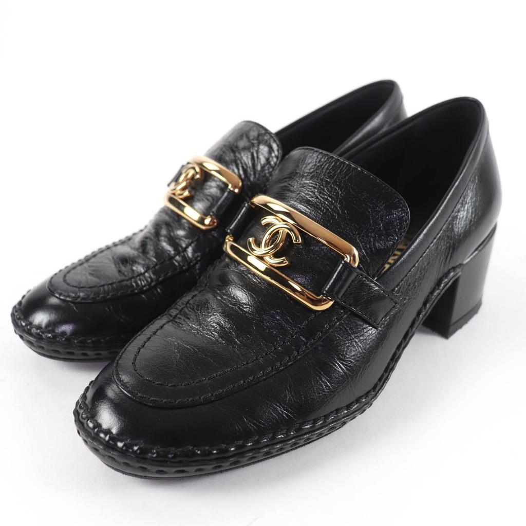 Great CHANEL loafers COCO Mark leather black leather Women 36 22B G39320 Used