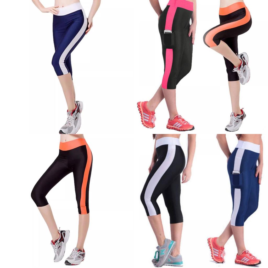 Stylish Women's High Waist Colorblock Yoga Pants With Convenient Side Pockets For Active Lifestyle