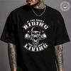 Moto Men's T-shirt Riding Is Living Piston Skull Cotton T Shirt Short Sleeve Exquisite Design E