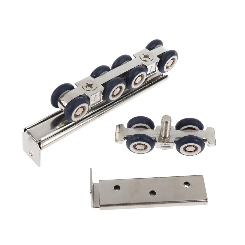 2Pcs Sliding Door Roller Pulley Set 4Wheels 8Wheels Adjustable Rail Track Easy Installation for Room Door