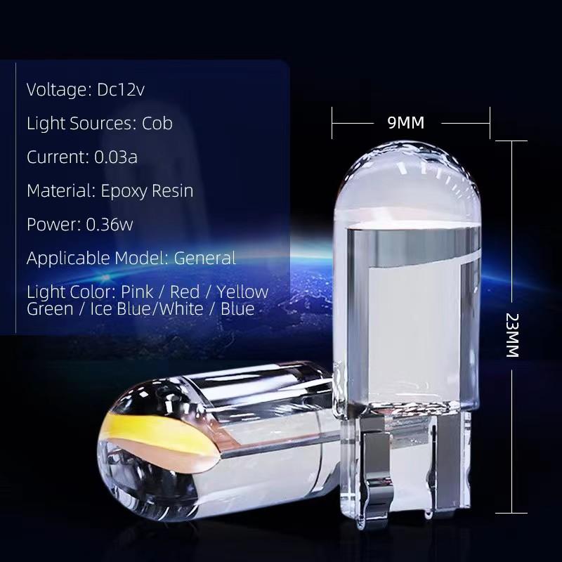 Wholesale 50/100/200PCS 12VT10 W5W Car LED Light Canbus Glass COB Reading Dome Lamp Marker Wedge License Plate Light Bulb