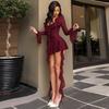 G25D287-Europäische und amerikanische neue Damenbekleidung sexy Spice Girl Spitze tiefer V-Ausschnitt Rock Rüschenblattkante dünn Abendkleid Damen