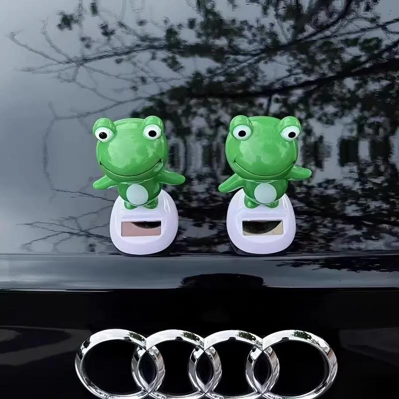 Solar-Powered Frog Cartoon Car Ornament for Roof, Tail, Trunk, or Interior Decoration