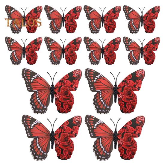 

12 шт./компл. 3D наклейки на стену в виде бабочек, водонепроницаемые наклейки в виде бабочек, наклейки в виде крыльев роз для декора окон и стен B