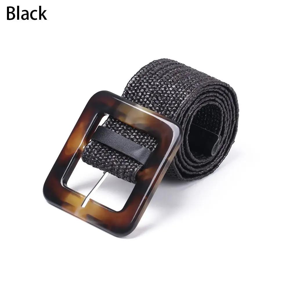Round Wooden Buckle Dress Belt For Women Elastic Straw Belt Casual Braided Wide Strap Woven Girls PP Fashion Female Designer