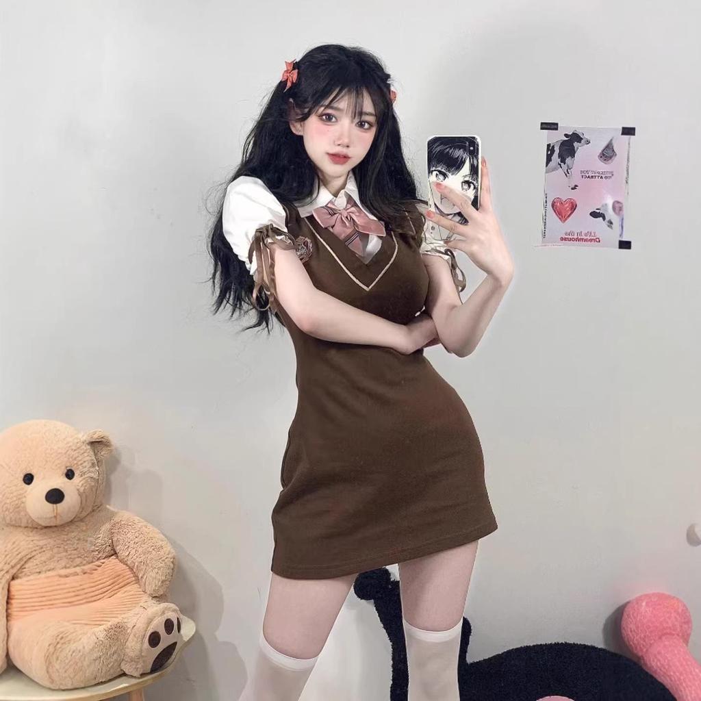 2026 Summer College Style JK Dress: American Hip-Hugging Hot Girl Fake Two-Piece Skirt