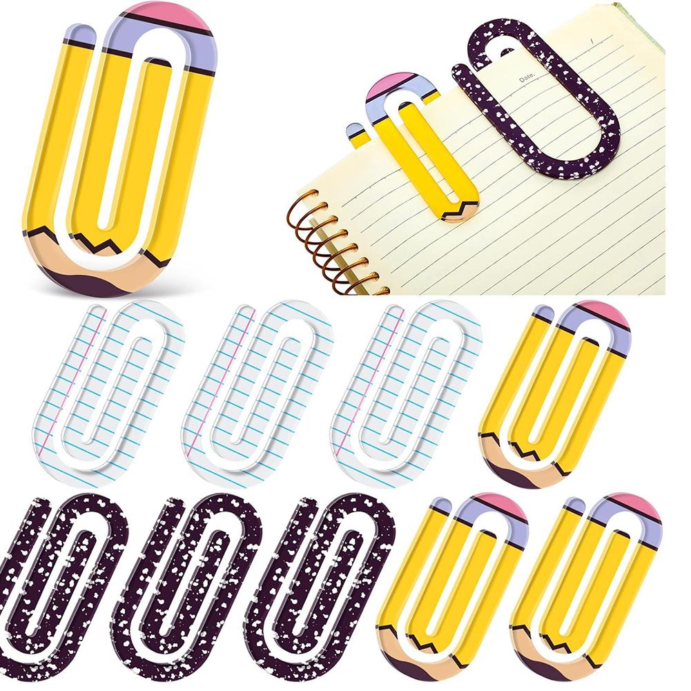 12 Pcs Paperclip Bookmark Teacher Appreciation Gift Acrylic Paper Clips Pencil Notebook Paperclips for Home Office School Use