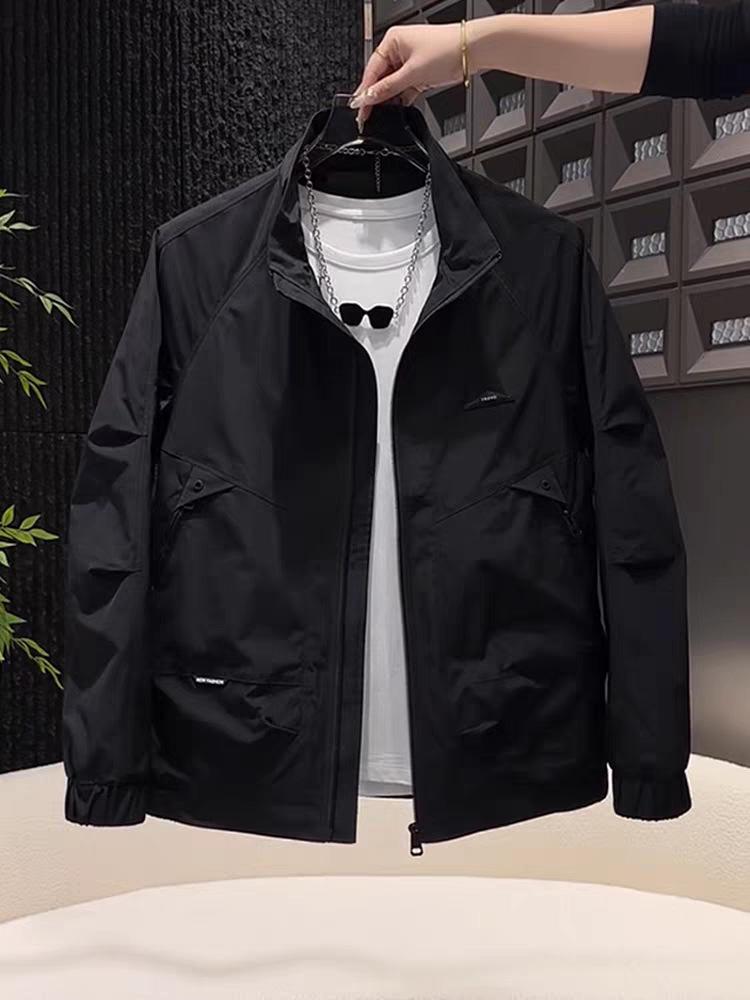 Men's Casual Stand Collar Windbreaker Jacket – Versatile American Style, Perfect for Spring, Summer & Autumn.