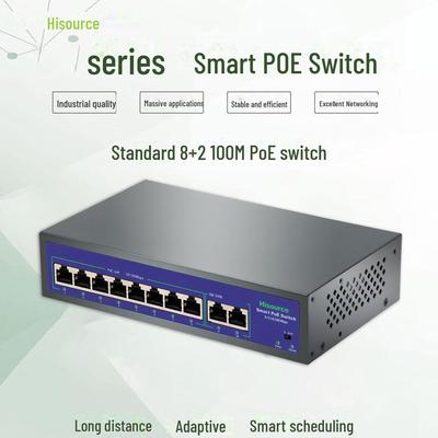 Zhongtongyuan Hi-F0820FBL 10-Port 100M PoE Switch with 8+2 Ports and Standard Power Supply