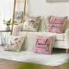 Spring Pink Floral Print Home Decor Pillowcase Bedroom Living Room Sofa Decoration Polyester Cushion Cover with Zipper
