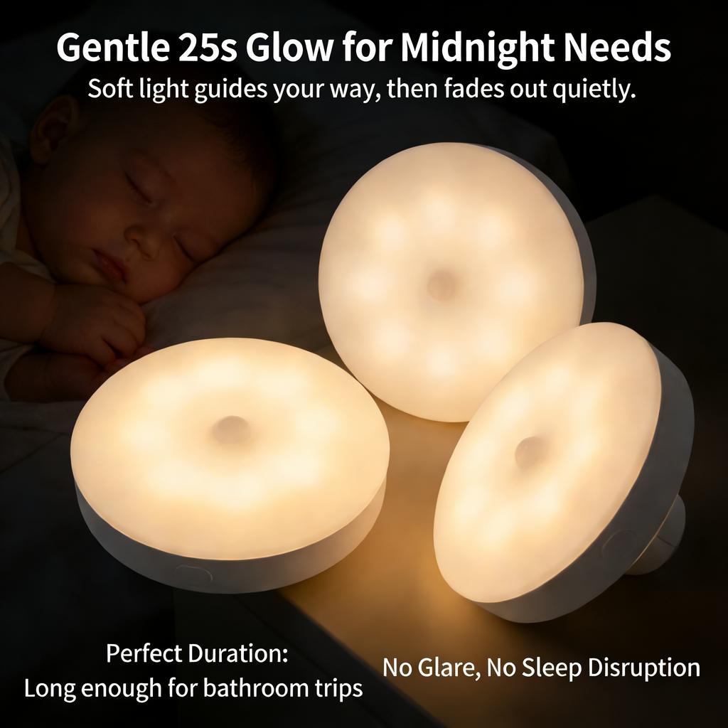 Smart Motion Sensor Night Light Wireless Battery Powered 25s Auto-Off Soft Glow Stick-On Led Night Light For Bedroom