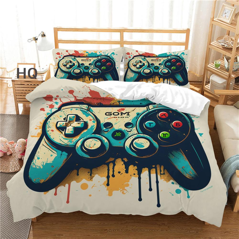Zestaw pościeli z nadrukiem na konsolę do gier okładka podwójny rozmiar moda kreskówka fajne narzuty dla dzieci z mikrofibry dla nastolatków