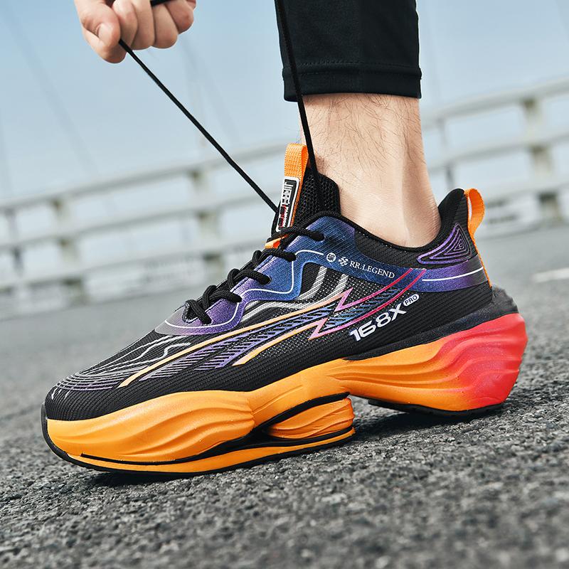 Professional Lightweight Running Shoes, Fashionable Mesh Breathable Marathon Running Shoes, Men's Thick Soled Sports Shoes