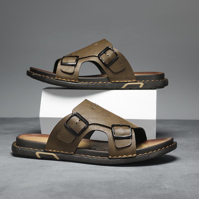 

2025 новый летний модный тренд удобные тапочки для дома легкие и универсальные сандалии на плоской подошве для повседневной носки 47 коричневый