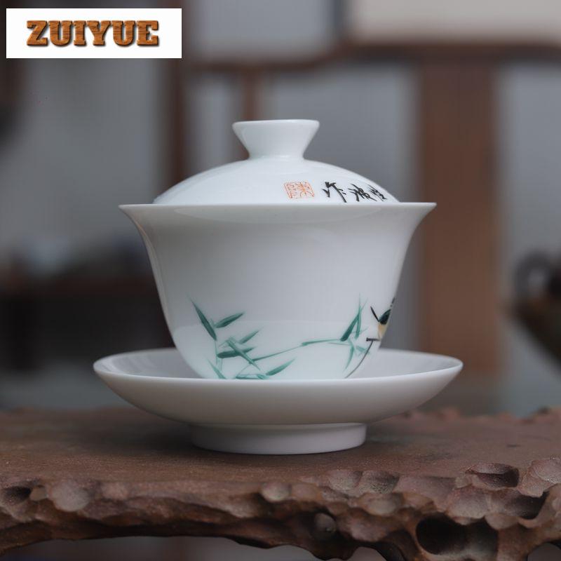 130ml Handbemalter Literaten Gaiwan Kreative Nicht Heiße Teekanne Teeschale Mit Deckel Set Teebereitung Abdeckung Schale Trinkgeschirr Handwerk Geschenk