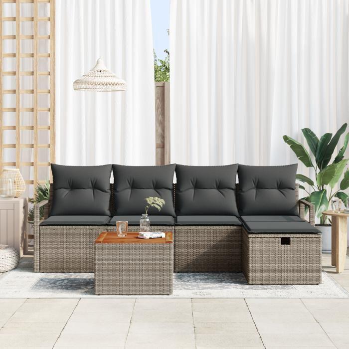 Ensemble de canapé de jardin vidaXL 6 pièces avec coussins gris en résine tressée, Canapé de jardin 2 places vidaXL avec 3360863
