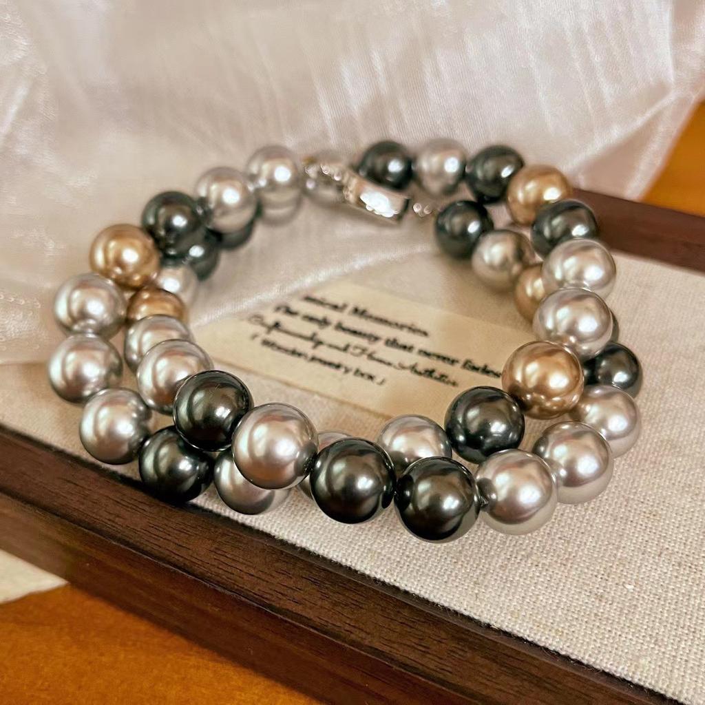 Maillard Style 10Mm Imitation Australian White Tahitian Malachite Green Platinum Gray Mixed Color Shijia Pearl Necklace
