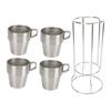 4PCS Camping Double Layer Cups Stainless Steel Food Grade Plastic Spraying Stackable Coffee Cup for Picnic Silver