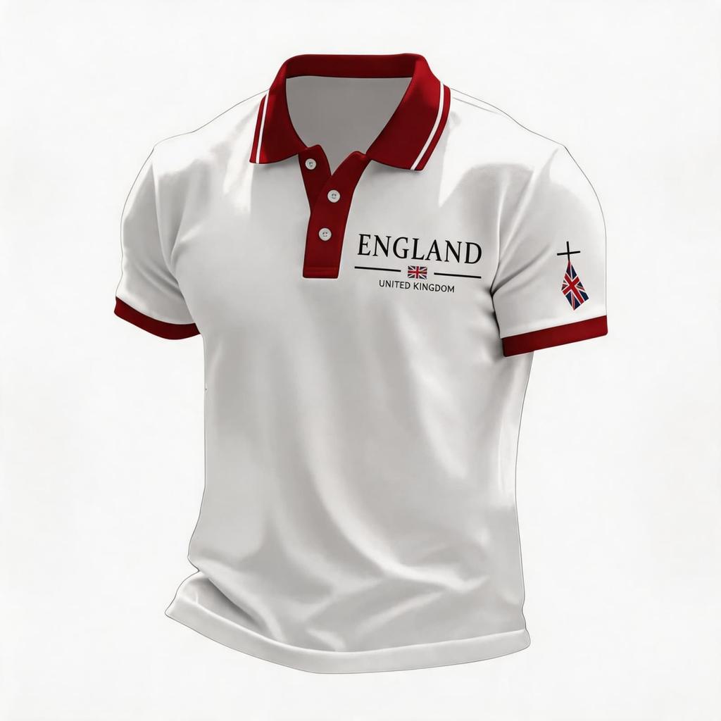 Men's Support Polo Shirt with National Flag Print Button Collar Short Sleeve Casual Fit Breathable Fabric for Outdoor Activities