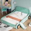 Letto, Letto a Forma di Macchina con Scivolo e Scala, Montabile Sinistra/Destra, Letto Imbottito in Turchese, Letto Gioco con Protezione anticaduta per Cameretta dei Bambini, 140x200 cm