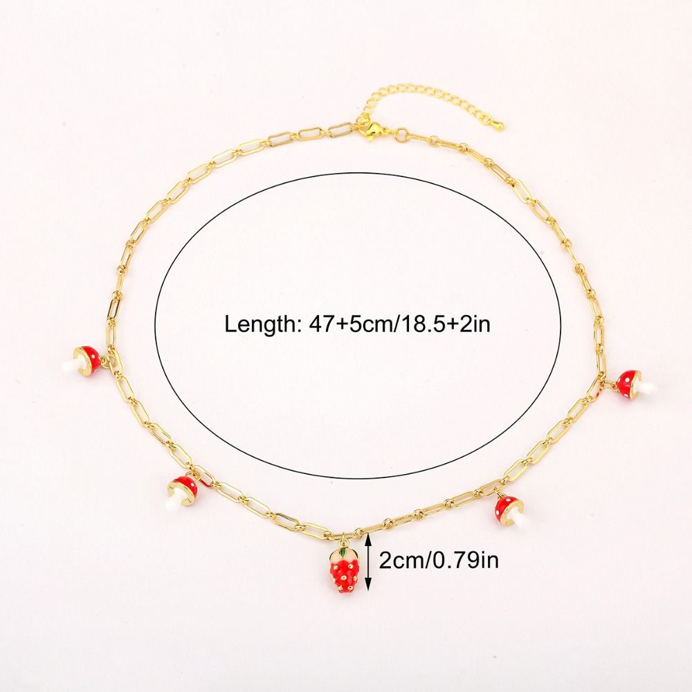 Mushroom Shape Strawberry Necklace Copper Zircon Sweet Necklace Simple Necklace  For Girl