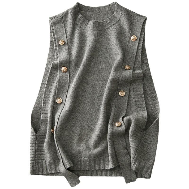 2026 Spring/Autumn Women's Round Neck Button Knit Vest Waistcoat Sweater - Chic Casual Fashion Top