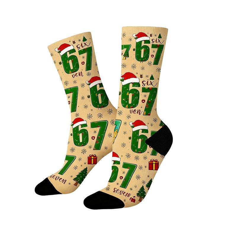 Custom  Fashion  Socks 67 Letter Socks 3D Printed Mid-calf Long Socks, 360-degree Seamless Socks for Men and Women