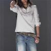 Women's Artistic Letter Print Retro Half-Zip Stand-Up Collar Long-Sleeve T-Shirt - Spring 2026 New Arrival